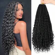 FULCRUM 12/14/18/24 Inch Goddess Boho Box Braids Crochet Hair Bohemian Box Braids With Curly Ends Synthetic Ombre Braiding Hair For Women & Girls - Black - View 6