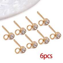 6pcs Cubic Zirconia Stud Earrings, Stainless Steel Crystal Hoop Earrings, Suitable For DIY Earring Jewelry Making Materials - Multicolor - View 23