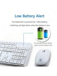 HP CS10 Upgraded Wireless Keyboard And Mouse Set: Stable Wireless Connection, Automatic Sleep Mode, Efficient And Quiet Operation. Suitable For Laptops And Desktops. White. - White - View 7