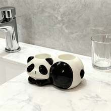 1pc Cute Panda Shaped Ceramic Toothbrush & Toothpaste Holder, Bathroom Vanity Organizer Stand For Home, Toilet - Multicolor - View 1