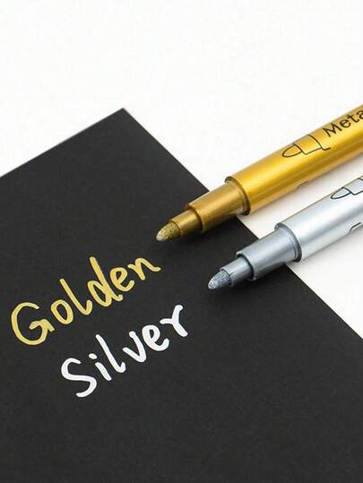 12pcs Gold & Silver Metallic Paint Pens, Suitable For DIY Painting/Doodling/Crafting/Scrapbooking/Making Signs On Black Cards, Markers, Acrylic Paint Pens, Back To School Supplies