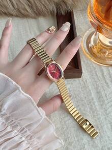 1pc Gold Bamboo Knot Strap Quartz Watch For Women, Casual & Fashionable, Retro Style, Suitable For Everyday Wear, Best Gift Choice For Couples - 金色 - 查看 2