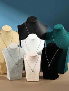 Beige Velvet Human Bust Jewelry Stand, Necklace Pendant Display Rack, Faux Pearl Necklace Showcase, Jewelry Window Display Prop, Necklace Live Streaming Display Stand - Beige - View 4