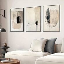 3 pezzi Poster su tela con stampe astratte geometriche in nero e beige, opere d'arte minimaliste moderne in stile giapponese vintage, adatte per bagno, camera da letto, decorazione della casa - Multicolore - Visualizzare 2