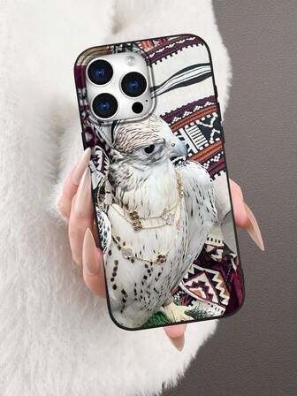 1 pieza Halcón con cadena dorada y estampado floral de patrón 2D, corbata de estilo clásico y elegante de Oriente Medio, adecuada como regalo de cumpleaños, festividad para amigos, familia, parejas, usted mismo, estuche suave mate negro compatible con iPhone 17/16/15/14/13/12/11/Pro/ProMax/X/XR/XS/XSMAX/7/8/PLUS/Air/Se2/3