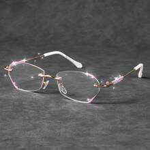 cabecade 2pcs Rimless Reading Glasses Fashion Glitter Computer Presbyopic Glasses For Women +1.0 To +4.0 - Transparent - View 7