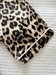 女婴可爱豹纹翻领长袖睡衣套装 - 彩色 - 查看 4