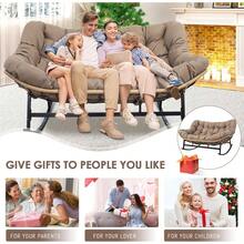 Double Rocking Chair, Oversized Egg Rocking Chairs For 2 Person, Large Wide Papasan Loveseat With Cushion And Frame, Comfort Outdoor Furniture For Reading/Relaxing Patio Garden Backyard Brown - màu nâu - Xem 7