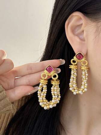 1 par de pendientes bohemios de múltiples capas con cuentas, pendientes elegantes y creativos de estilo vintage para mujeres, joyería para festivales y fiestas