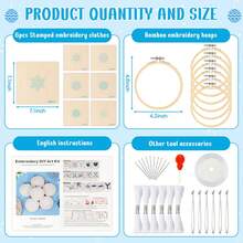 6Pcs DIY Embroidery Pendant Kit For Beginners, Making Your Own White Snowflakes Needlepoint Kit With Pattern Instruction Embroidery Hoop Threads Needles Needle Threader Ropes And Ribbon For Manual Teaching Supplies New Year Gift