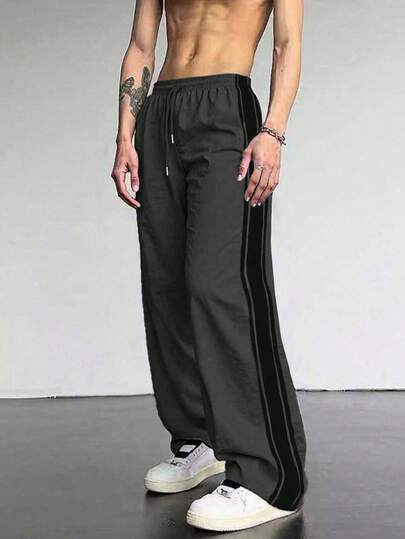 1 pieza Pantalones casuales, deportivos, versátiles, cómodos y transpirables para hombre con bolsillos y diseño de color contrastante, adecuados para primavera, verano, otoño e invierno