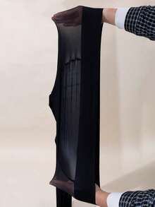 On- Elegant Office Lady Navy Slim-Fit Mini Skirt & Sheer Glossy Black Pantyhose Set – Versatile Daily/Date/Workwear Outfit, Stylish Sleek Bottoms For Fashionable Modern Women With Chic Workwear Vibe