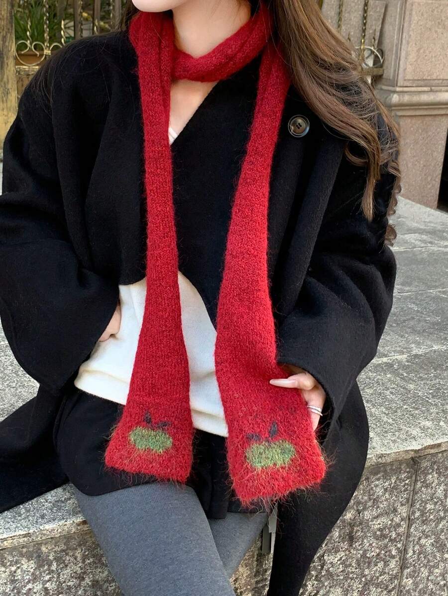 1pc Design Slightly Rolled Edge Thin Scarf Fashion Wear Long Versatile Scarf Thin Narrow For Dress - Red - View 1