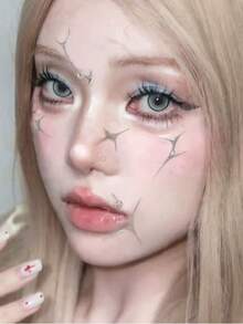 1片水晶水钻银色金属线条脸贴，简约欧美风时尚妆容装饰，独特时尚派对拍照道具，多功能脸部装饰贴纸，演唱会妆容，面部宝石 - 彩色 - 查看 4
