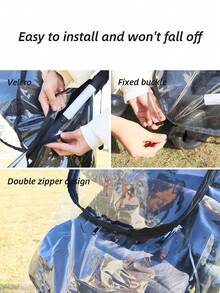 1件透明婴儿车雨罩，采用EVA材质，防风、防雨、防尘、防雪，高透明度，柔软舒适，易于安装，双向拉链方便取用，适用于95%的婴儿车型号，四季皆宜。