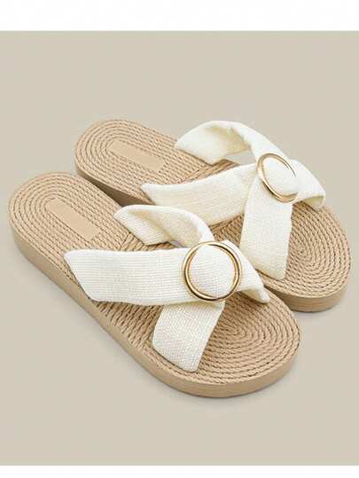 Women's Elegant Solid Color Criss-Cross Strap Slide Sandals, Suitable For Beach And All Seasons
