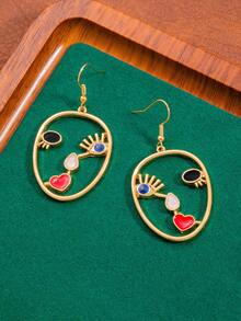 一对造型奇特的抽象夸张几何丑萌艺术肖像耳环 - 彩色 - 查看 4