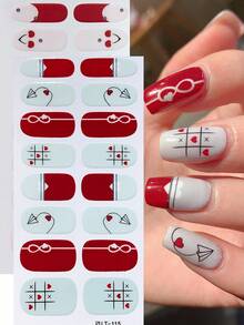 2张红色情人节美甲贴纸，16张全甲贴纸，樱桃蝴蝶结法式美甲贴纸，自粘美甲贴花，DIY美甲装饰，适合女性和女孩的指甲 - 彩色 - 查看 1