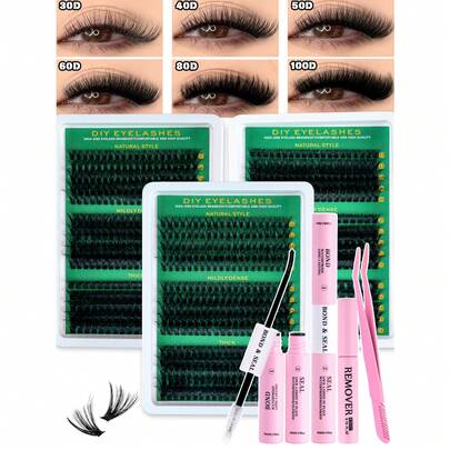 MEM 300/270片装簇状假睫毛，大容量，30D+40D+50D/40D+60D+80D/60D+80D+100D D型卷翘，长度8-16毫米，DIY睫毛簇，自然妆效，浓密纤长，超柔软轻盈，可重复使用，单节睫毛，睫毛嫁接套装，适合旅行、日常佩戴（新手友好）、婚礼、约会、派对、节日，也是圣诞节/万圣节/送礼佳品。