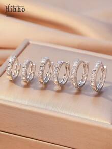 Hihho 3 对立方氧化锆镶嵌 U 型耳环套装，可叠戴或单独佩戴，是送给女性、生日、约会的绝佳礼物 - 銀色 - 查看 2