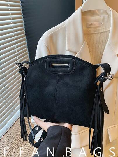 New Fashion Women's Shoulder Bag, Solid Color Minimalist Tassel Design, High-Quality PU Leather, Elegant Shoulder/Handbag, Suitable For Dates, Shopping, Versatile & Exquisite