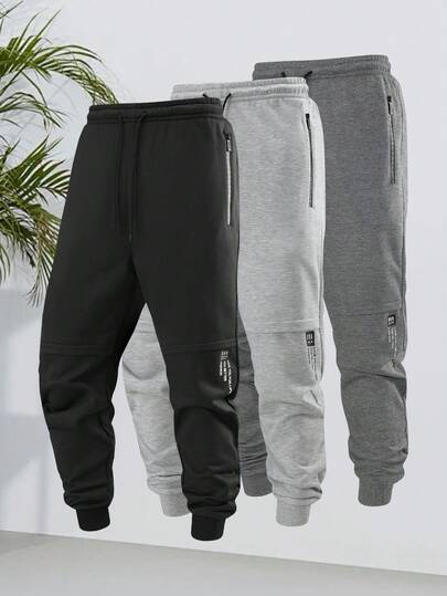 Men's Printed Elastic Hem Sweatpants, Outdoor Jogging Pants, Suitable For Running, Fitness, Travel, And Casual Daily Wear Black