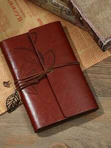 复古皮革笔记本，哑光表面，空白内页 - 硬壳笔记本，金属扣环，螺旋装订