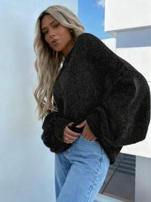 Áo len đen cỡ lớn, Áo len gân cỡ lớn cho mùa thu, Áo len chui đầu cỡ lớn dành cho nữ, Áo dài tay màu vàng, Áo dài tay nữ, Áo len cỡ cực lớn dành cho nữ, Áo khoác ngoài phổ biến dành cho nữ - màu đen - Xem 2