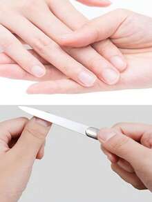 5pcs Stainless Steel Double-Sided Nail File Set, Ergonomic Handle, Pointed Nail Polishing Tools, Nail Buffers, Suitable For Nail Shaping, Polishing, Salon And Home Use, Great For Pedicure And Manicure - Silver - View 3