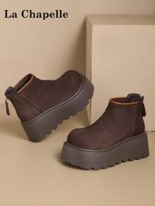 1 Pair La Chapelle Women's Casual Shoes, Soft Sole, Warm, Low-Top, Outdoor Flat Shoes, Commuting Shoes, Round Toe, Low Heel, Solid Color, Elegant, Soft Sole, Suitable For Students, Graduation Photos, Flat Shoes, Low-Top, Leather, Warm Shoes - Brown - View 5