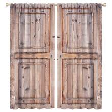 2Pcs Rustic Country Kitchen Curtains, Retro Farmhouse Vintage Barn Door Wooden Board Pattern Curtains For Kitchen Bathroom 28x40in - 5 - 查看 2