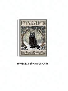 1pc Frameless "Once Upon A Time A Girl Loved Cats... That's Me!" Poster, Vintage Black Cat Story Quote Print, Whimsical Cat Lover Wall Art For Bedroom, Dorm Room Aesthetic, Gift For Cat Owners, Funky Retro Animal Poster - Multicolor - View 10