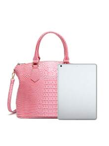 Luxurious Crocodile Pattern Cross-Body Top-Handle Bag - High-End Fashion Handbag For Women's Work And Daily Use - Premium Quality, Stylish Design, Multiple Pockets, Adjustable Strap - 粉色 - 查看 6