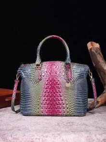 Luxurious Crocodile Pattern Cross-Body Top-Handle Bag - High-End Fashion Handbag For Women's Work And Daily Use - Premium Quality, Stylish Design, Multiple Pockets, Adjustable Strap - Hoa hồng + Xanh dương - Xem 1
