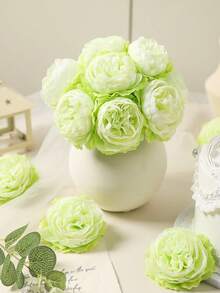12/24 peças de flores artificiais de peônia, cabeças de flores de peônia simuladas com hastes para decoração de festas de casamento, decoração de bolos e centros de mesa para sala de estar, plantas artificiais, decoração de outono, decoração de quarto, mesa, jardim, artigos de decoração para ambientes. - Menta verde - Ver 2