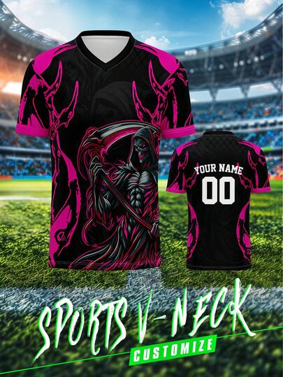 Anpassad tröja, herrsportlagklubbträningströja med v-ringning, modern graffitistil, anpassningsbart namn och nummer fram och bak, lämplig för skolidrottsevenemang, laguniformer, fritidsaktiviteter, fest, bekväm passform, lämplig för fritidssporter, träning, vår/sommar/höst, modern, minimalistisk, personlig