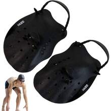 Guantes palmeados para natacin - natacin Ajustables Silicona palmeados, Equipo natacin porttil para Adultos con Orificios Drenaje, ayudas natacin Reutilizables - negro + METRO - Ver 9