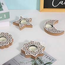 Candelabro de madera con forma de estrellas y luna, decoración de habitación, candelabro de mesa para sala de estar. - Multicolor - Ver 1