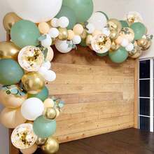40 piezas Conjunto de globos verde salvia y dorado, globos de látex de 10 pulgadas adecuados para cumpleaños, revelación de género, boda, despedida de soltera, decoración de fiesta de eucalipto - Multicolor - Ver 3