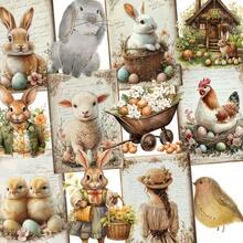 52pcs(12 Cards+40 Stickers) Farm Spring Easter Theme, With Lamb, Bunny, Rabbie, Colorful Egg Patterns, Suitble For Holidy Flag Decor , DIY Craft, Album Decor, Greeting Cards, DIY Crafts, For Friends - White - View 4