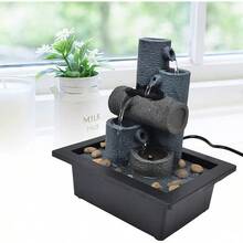 Changor Fuente Agua Interior, 25,5x23x17,5 Fuentes Mesa con Luces LED Cascada Rocas Apiladas para Decoración Oficina en el Hogar Plástico Resina (Enchufe Estadounidense 110V) - #214 - Ver 8