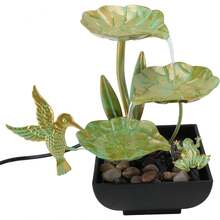 Decoración de Fuente USB con Forma de Hoja de Loto y Pájaro, Decoración de Fuente de Agua de Arte del Hierro, Decoración de Agua de Mesa para Sala de Estar, Vestíbulo de Entrada - 1 - Ver 4