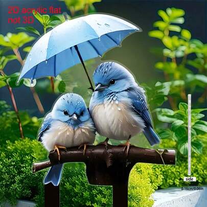 2D Bird Garden Decor - Charming Blue Bird Design Under Umbrella, Suitable For Easter And Seasonal Celebrations Outdoor Lawn And Patio Decoration, No Power Needed, Great For Gardening And Holiday Display, Seasonal Display | Bird Art Design | Durable Outdoor Material