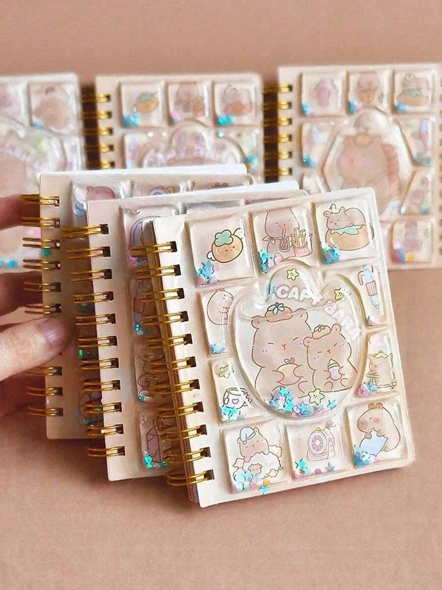 1pc Capybara Wiggle Liquid Coil Notebook, Highly Attractive For Elementary Students, Random Style, Back To School Gift - Multicolor - View 1