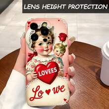 1PC Phone Case,  Vintage Girl Holding Heart , Stylish Phone Case, Phone Decoration, All-around Lens Protection, Creative Small Gift, Funny Gift for Boys and Girls - ブラック - チェックする 4