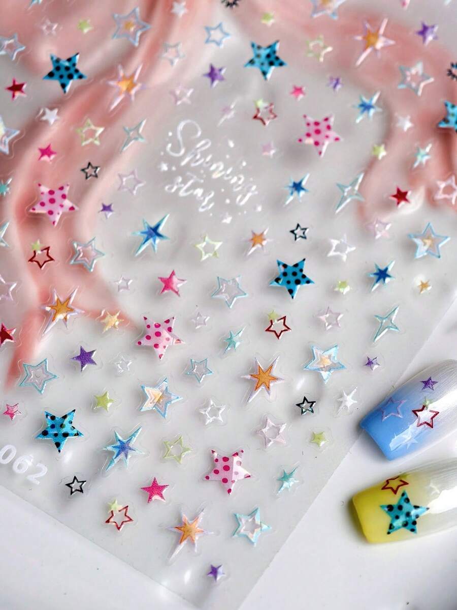 1pc Minimalist Colorful Polka Dot Star 5D Nail Art Sticker, Cute Geometric Pop Art Style Self-Adhesive Nail Decals, Perfect For Modern Fashion Nail Decoration For Women And Girls Nail Stickers - Multicolor - View 1