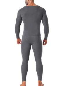 Ultra Soft Mens Fleece Lined Thermal Underwear Set Long Johns Long Sleeve Top Bottom Pants Baselayer Undershirts Sleepwear Nightwear Winter Warm 2Pcs/Set - Grey - View 7