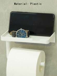 Adhesive Tissue Holder Wall Mounted Suitable For Kitchen, Bathroom, Bathroom Tissue Roll Hanger With Storage Rack, Self-Adhesive Tape Adhesive, Toilet Paper Holder Wall Mounted, Matte Black - Multicolor - View 11