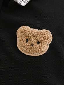 Infant/Toddler Boys' Polo Collar Short Sleeve Romper With Snap Crotch, Basic Style, Cute Design, Knitted Polyester Fabric, Stretchy Slim Fit, Machine Washable, Casual Everyday Wear, Summer - Black - View 4