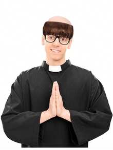 Brown Bald Jesus Priest Monk Cosplay Wig, Synthetic Hair Full Wig For Holiday Party, Stage Performance - Brown - View 3